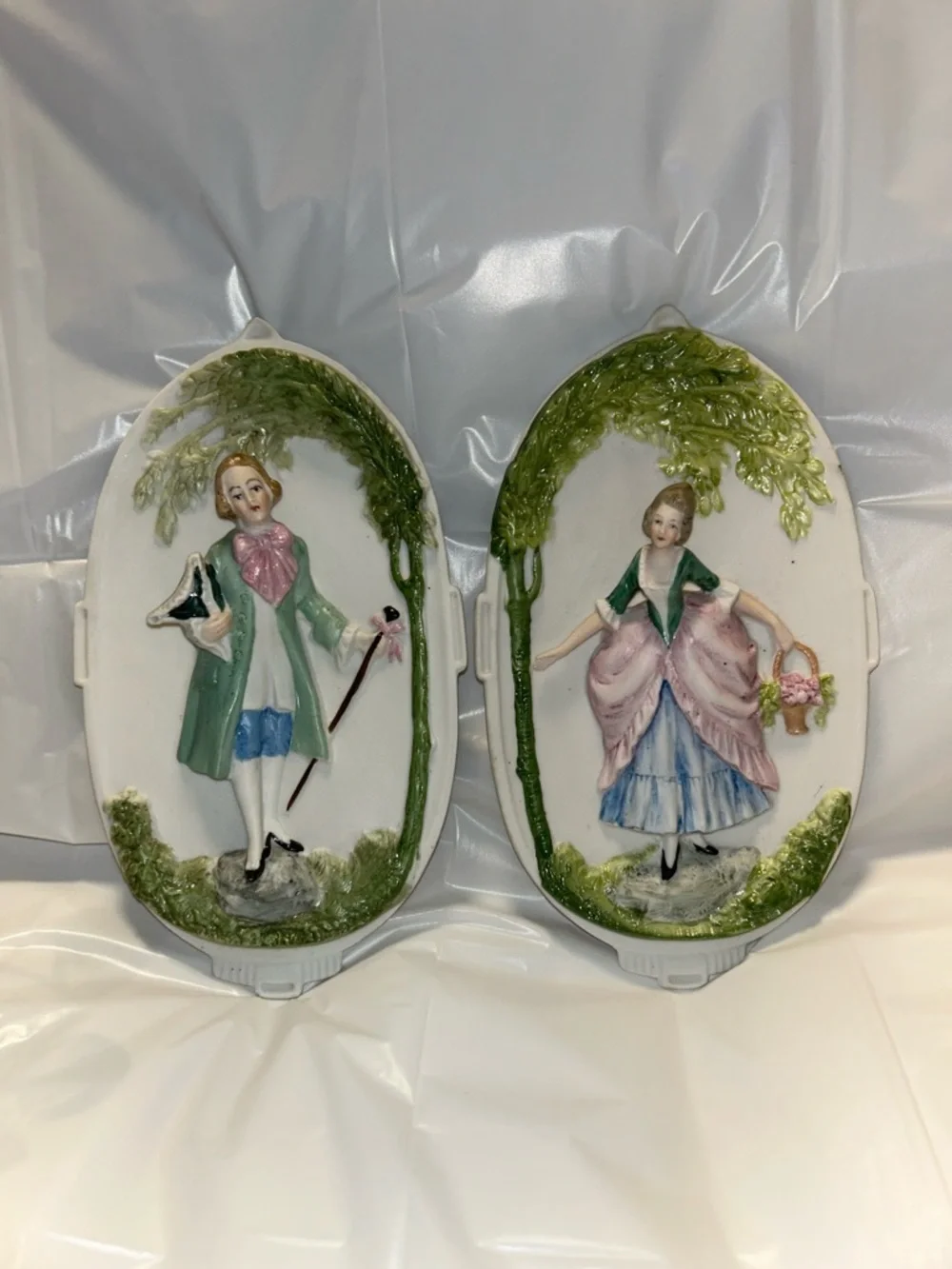 Ardico Porcelian Victorian Lady and Gentleman Wall plaques